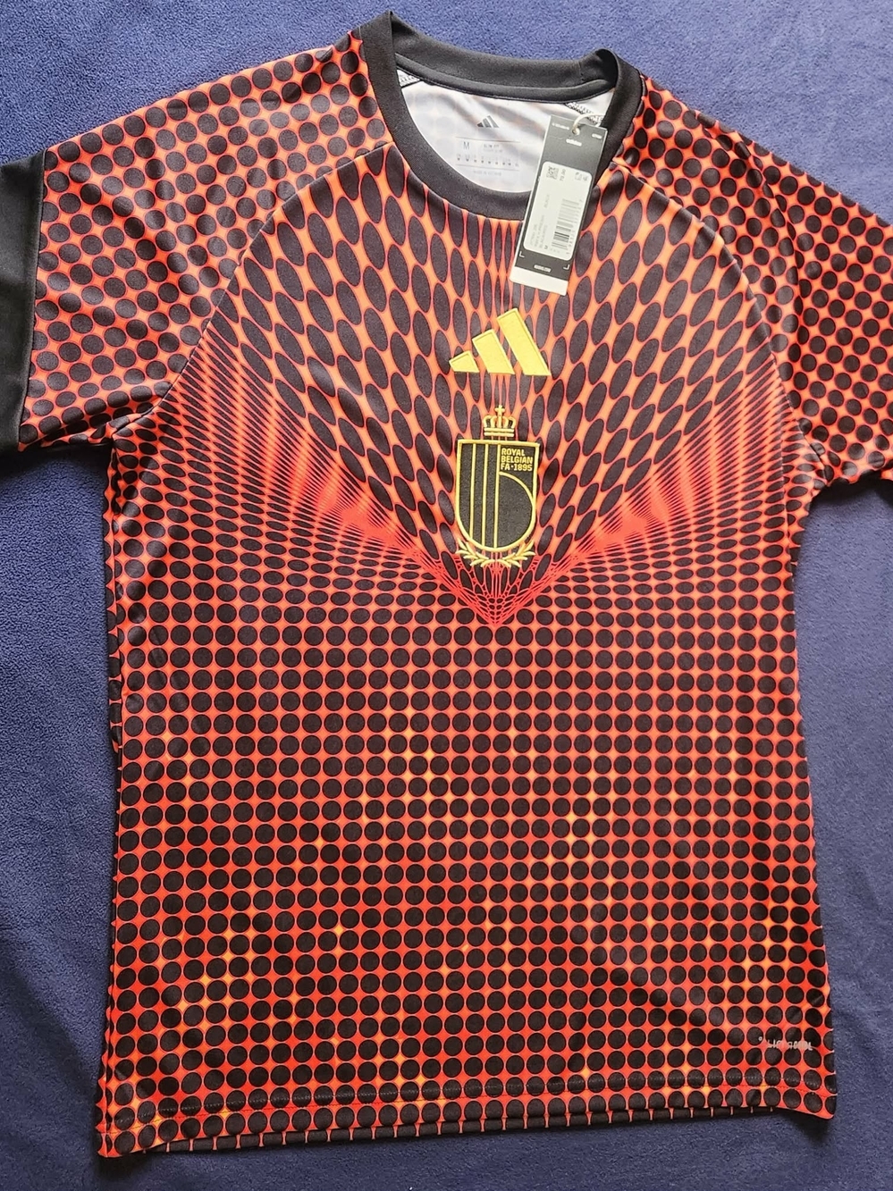 adidas Black and Red Graphic Soccer Jersey with Yellow Crest